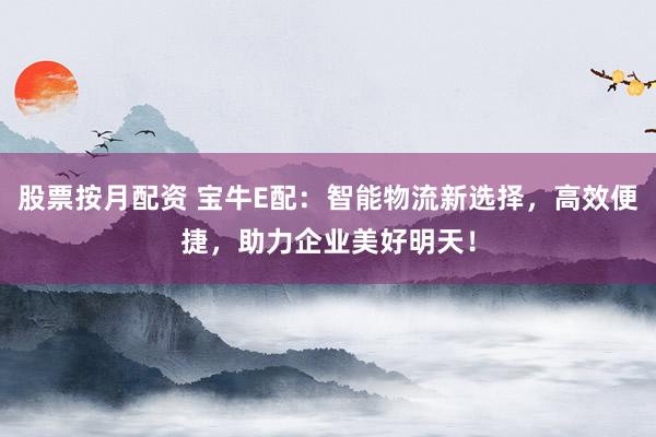 股票按月配资 宝牛E配：智能物流新选择，高效便捷，助力企业美好明天！