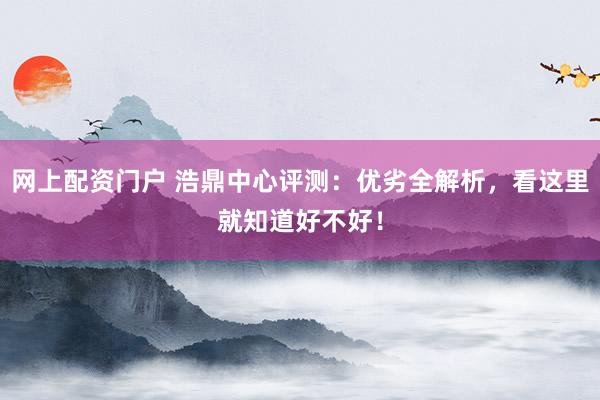网上配资门户 浩鼎中心评测：优劣全解析，看这里就知道好不好！